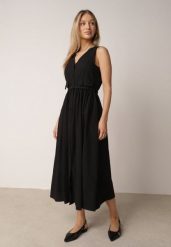 Czarna Sukienka o Rozkloszowanym Kroju z Wiskozą i Bawełną z Paskiem Kelaliria. Czarne sukienki damskie Born2be, na co dzień, l, bez wzorów, z bawełny, eleganckie, bez kołnierzyka, bez ramiączek, maxi, proste. Za 159.99 zł.