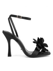 DeeZee Sandały LH24017-1 Czarny. Czarne sandały damskie DeeZee, bez wzorów, z materiału, bez obcasa, na szpilce. Za 149.99 zł.