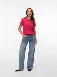 Vero Moda Koszulka "Paula" w kolorze różowym rozmiar: XS. Różowe bluzki damskie Vero Moda, xs, bez wzorów, z bawełny, bez kołnierzyka. Za 48.28 zł.