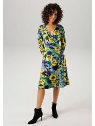 Aniston Sukienka w kolorze błękitno-żółtym rozmiar: 44. Niebieskie sukienki damskie Aniston, bez wzorów, bez kołnierzyka, bez ramiączek, midi, rozkloszowane. Za 95.99 zł.