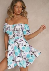 Jasnoniebieska Kwiatowa Sukienka Hiszpanka z Bawełną Aproa. Niebieskie sukienki damskie Renee, na co dzień, l, bez wzorów, z bawełny, eleganckie, bez kołnierzyka, bez ramiączek, mini, proste. W wyprzedaży za 52.49 zł.