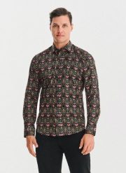 PAKO LORENTE - Czarna koszula w kolorowe kwiaty. Czarne koszule męskie Pako Lorente, xl, bez wzorów, z bawełny, bez kołnierzyka, bez ramiączek. Za 119.99 zł.