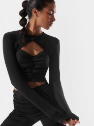 4F Longsleeve crop-top z materiałów z recyklingu damski 4F x Anna Lewandowska L. Czarne topy damskie 4f, l, bez wzorów, z dzianiny, bez kołnierzyka. Za 129.99 zł.