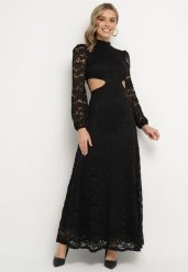 Czarna Rozkloszowana Sukienka Koktajlowa Ozdobiona Koronką z Odkrytymi Plecami Feliyana. Czarne sukienki damskie Born2be, na imprezę, m, z aplikacjami, z koronki, eleganckie, bez kołnierzyka, bez ramiączek, maxi, rozkloszowane. W wyprzedaży za 127.99 zł.