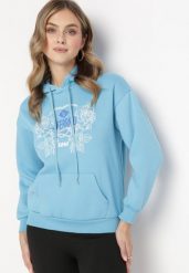 Jasnoniebieska Bluza z Kapturem i Nadrukiem oraz Ściągaczami Apperforda. Niebieskie bluzy z kapturem damskie Born2be, l, z polaru. Za 84.99 zł.