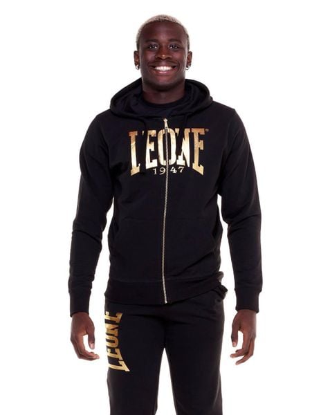 Męska bluza z kapturem i zamkiem błyskawicznym w kolorze złotym. Czarne bluzy sportowe męskie LEONE 1947 APPAREL, l, z bawełny. Za 191.00 zł.