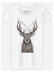 WOOOP Koszulka "Christmas Deer" w kolorze białym rozmiar: L. Białe bluzki damskie Wooop, l, bez wzorów, z bawełny, bez kołnierzyka. Za 56.99 zł.