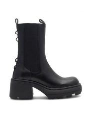 Badura Botki TAL-02 Czarny. Czarne botki damskie Badura, ze skóry, bez obcasa, na słupku, bez zapięcia. Za 329.99 zł.