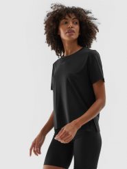 4F Koszulka treningowa oversize szybkoschnąca damska - czarna XL. Czarne bluzki sportowe damskie 4f, xl, bez wzorów, z dzianiny, bez ramiączek. Za 79.99 zł.