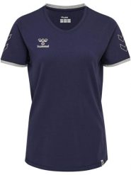 Koszulka bawełniana hummel CIMA T-SHIRT damska. Niebieskie topy sportowe damskie HUMMEL, xl, bez wzorów, z bawełny, bez ramiączek. Za 95.99 zł.