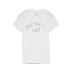 Damska koszulka ESS+ LOGO LAB PUMA White. Białe bluzki sportowe damskie Puma, s, bez wzorów, z gumy, bez ramiączek. Za 168.00 zł.