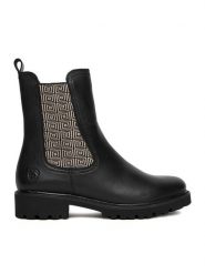 Remonte Sztyblety D8694-03 Czarny. Czarne botki damskie Remonte, ze skóry, bez obcasa, na płaskiej podeszwie, bez zapięcia. Za 379.99 zł.