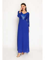 ASSUILI Sukienka w kolorze niebieskim rozmiar: 34. Niebieskie sukienki damskie Assuili, bez wzorów, klasyczne, bez kołnierzyka, bez ramiączek, maxi. Za 195.99 zł.