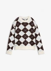 Sweter w norweski wzór. Niebieskie swetry klasyczne damskie bonprix, z dzianiny, bez kołnierzyka. Za 169.99 zł.