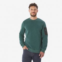 Sweter turystyczny męski Quechua NH100. Zielone swetry męskie QUECHUA, m, bez wzorów, z bawełny, bez kołnierzyka. Za 89.99 zł.