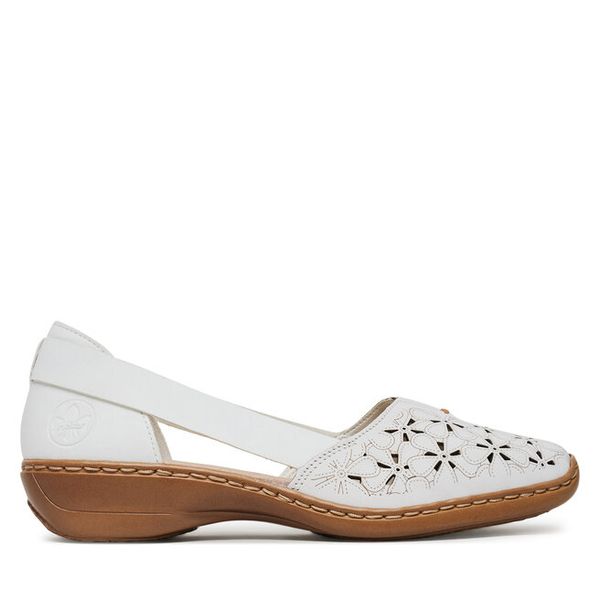 Półbuty Rieker. Białe półbuty damskie Rieker, bez wzorów, bez obcasa, na płaskiej podeszwie. Za 179.99 zł.