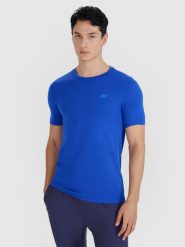 4F Koszulka do biegania szybkoschnąca męska - niebieska L/XL. Niebieskie t-shirty sportowe męskie 4f, l, z dzianiny, bez ramiączek, do biegania. Za 129.99 zł.