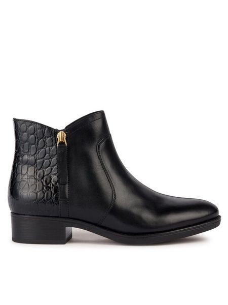 Geox Botki D Felicity D36G1C 04340 C9999 Czarny. Czarne botki damskie Geox, ze skóry, bez obcasa, na płaskiej podeszwie, bez zapięcia. Za 559.99 zł.