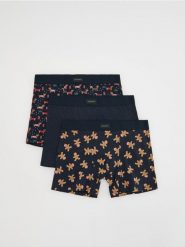 Świąteczne bokserki 3 pack - granatowy. Niebieskie bokserki męskie Reserved, bez wzorów. Za 69.99 zł.