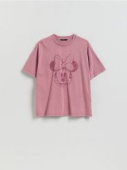 Bawełniany t-shirt Mickey Mouse - pastelowy róż. Czerwone t-shirty damskie Reserved, l, bez wzorów, z bawełny, bez kołnierzyka. Za 79.99 zł.