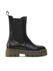 Badura Sztyblety 8043-B Czarny. Czarne botki damskie Badura, ze skóry, bez obcasa, na płaskiej podeszwie, bez zapięcia. Za 279.99 zł.