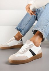 Biało-Czarne Sneakersy Tenisówki z Geometrycznym Wzorem Hanivra. Białe trampki i tenisówki damskie Renee, bez wzorów, z jeansu. Za 74.99 zł.