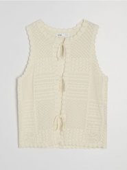Bawełniana ażurowa kamizelka z dekoracyjnym wiązaniem - kremowy. Białe kamizelki damskie Sinsay, l, z bawełny. Za 45.99 zł.