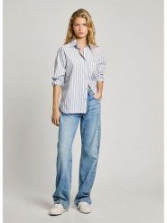Pepe Jeans Koszula "Clever" w kolorze błękitno-białym rozmiar: L. Niebieskie koszule damskie Pepe Jeans, l, bez wzorów, z bawełny, bez kołnierzyka, bez ramiączek. Za 191.45 zł.