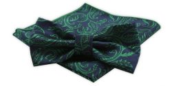 Męska Mucha z Poszetką w Zestawie - Alties - Zielony Wzór Kwiatowy. Niebieskie krawaty i muchy męskie Alties, bez wzorów, eleganckie. Za 54.00 zł.