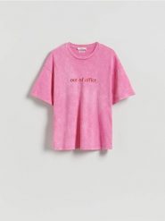 Bawełniany t-shirt - różowy. Czerwone t-shirty damskie Reserved, l, bez wzorów, z bawełny, bez kołnierzyka. Za 59.99 zł.