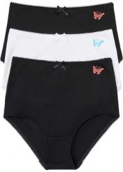 Figi z wysoką talią z bawełną organiczną (3 pary). Czarne figi damskie bonprix, bez wzorów, z bawełny. Za 59.99 zł.