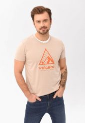 Bawełniany t-shirt T-PIK. Brązowe t-shirty męskie Volcano, m, bez wzorów, z bawełny, bez kołnierzyka. Za 59.99 zł.