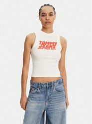 Tommy Jeans Top DW0DW21339 Écru Slim Fit. Topy damskie Tommy Jeans, l, bez wzorów, z bawełny, bez kołnierzyka. Za 79.99 zł.