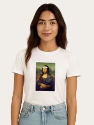 WOOOP Koszulka "Mona Lisa Tennis" w kolorze białym rozmiar: XXL. Białe bluzki damskie Wooop, xxl, bez wzorów, z bawełny, bez kołnierzyka, bez ramiączek. Za 56.99 zł.