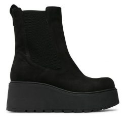 Sztyblety R.Polański. Czarne botki damskie R.Polański, bez obcasa, na koturnie, bez zapięcia. Za 399.99 zł.