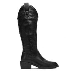 Kowbojki JENNY. Czarne kozaki damskie Jenny, bez obcasa, na słupku. Za 249.99 zł.