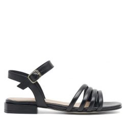 Sandały Badura. Czarne sandały damskie Badura, bez wzorów, bez obcasa, na płaskiej podeszwie. Za 269.99 zł.