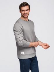 Bluza męska dresowa BASIC z okrągłym dekoltem - szara V8 - Rozmiar: S. Szare bluzy bez kaptura męskie Ombre Clothing, m, z bawełny. W wyprzedaży za 109.49 zł.