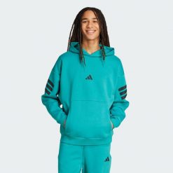 Bluza z kapturem Future Icons 3-Stripes. Niebieskie bluzy sportowe męskie Adidas, bez wzorów, sportowe, bez kołnierzyka, bez ramiączek. Za 299.00 zł.