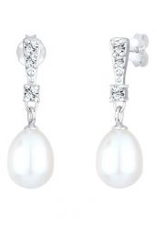 Elli Damskie kolczyki wiszące eleganckie Panna Młoda z kryształami i perłą hodowlana słodkowodną ze srebra srebro 925 Sterling Silver. Kolczyki 1 ct. Szare kolczyki damskie Elli, z perłą, srebrne. Za 305.14 zł.