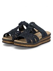 Rieker Klapki w kolorze granatowym rozmiar: 37. Niebieskie klapki damskie Rieker, bez wzorów, bez obcasa, na koturnie. Za 164.02 zł.