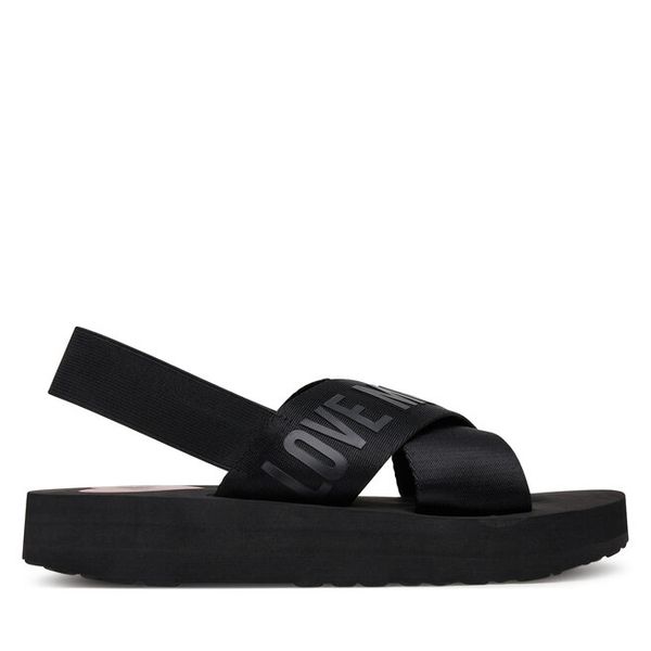Sandały LOVE MOSCHINO. Czarne sandały damskie Love Moschino, bez wzorów, bez obcasa, na płaskiej podeszwie. Za 759.99 zł.