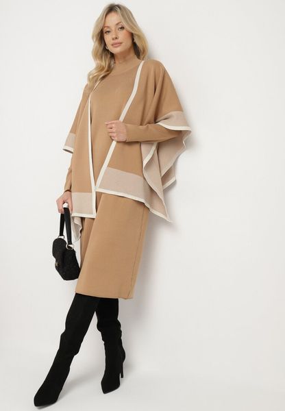 Beżowy Wiskozowy Komplet Dzianinowy z Sukienką i Narzutką Ilanesse. Brązowe sukienki damskie Born2be, na co dzień, uniwersalny, bez wzorów, z dzianiny, eleganckie, z asymetrycznym kołnierzem, bez ramiączek, maxi, asymetryczne. Za 99.99 zł.