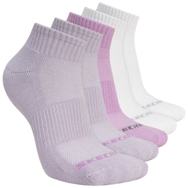 Skarpetki sportowe dla dorosłych 5pk Unisex 1/2 Terry Qtr Crew. Fioletowe skarpetki damskie Skechers, bez wzorów, z materiału. Za 59.99 zł.