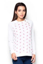 Bluza z Wzorzystym Przodem we Flamingi. Białe bluzy bez kaptura damskie Katrus, l, z materiału. Za 189.00 zł.
