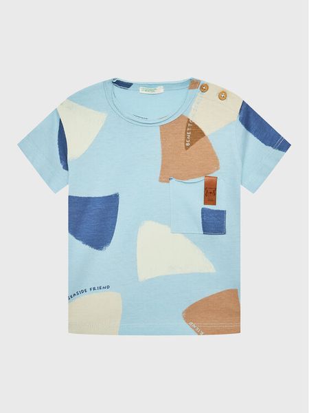 United Colors Of Benetton T-Shirt 3HVDA102C Błękitny Regular Fit. Niebieskie t-shirty chłopięce United Colors Of Benetton, bez wzorów, z bawełny, bez ramiączek. Za 59.99 zł.