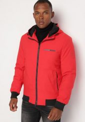 Czerwona Kurtka Wiatrówka z Kapturem i Ściągaczami Lorendriah. Czerwone kurtki męskie Born2be, l, bez wzorów, z jeansu, eleganckie, z kapturem. Za 169.99 zł.