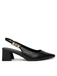 Guess Sandały FLPZA3 LEA05 Czarny. Czarne sandały damskie Guess, z aplikacjami, ze skóry, bez obcasa, na słupku. Za 359.99 zł.