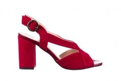 Sandały Bayla-056 9205-1432 Burgund Zamsz, Skóra naturalna - 35. Czerwone sandały damskie Bayla, bez wzorów, ze skóry, bez obcasa, na słupku. W wyprzedaży za 134.10 zł.