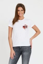 KARL LAGERFELD Biały damski t-shirt ikonik lny, Rozmiar XS. Białe t-shirty damskie Karl Lagerfeld, xs, bez wzorów, bez kołnierzyka. W wyprzedaży za 299.99 zł.